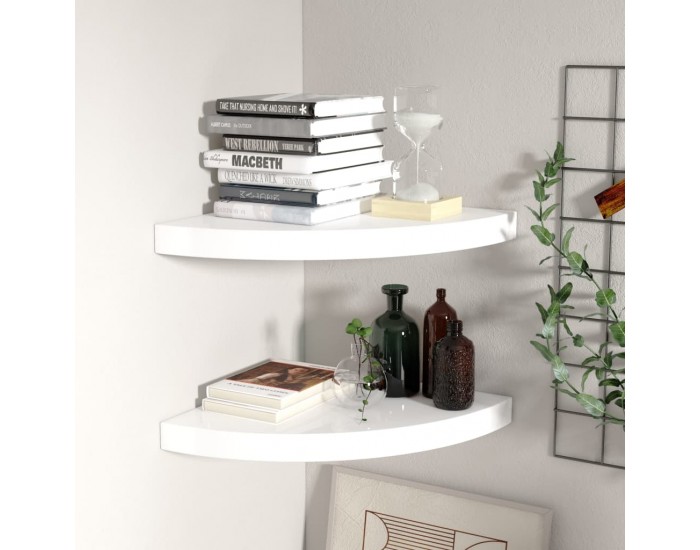 Sonata Окачени ъглови рафтове, 2 бр, бял гланц, 35x35x3,8 см, МДФ