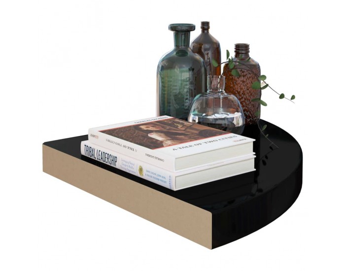 Sonata Окачен ъглов рафт, черен гланц, 35x35x3,8 см, МДФ