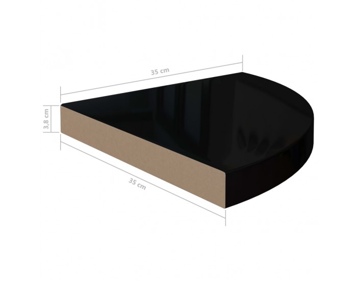Sonata Окачен ъглов рафт, черен гланц, 35x35x3,8 см, МДФ