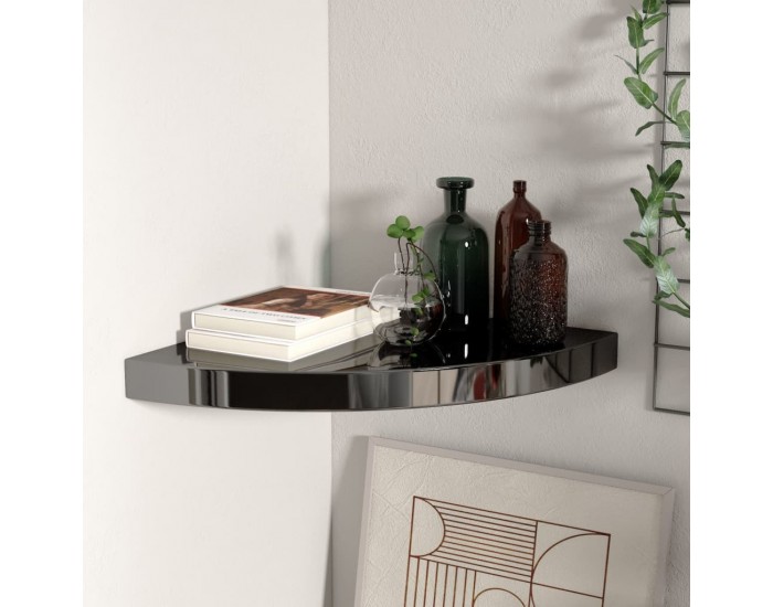 Sonata Окачен ъглов рафт, черен гланц, 35x35x3,8 см, МДФ