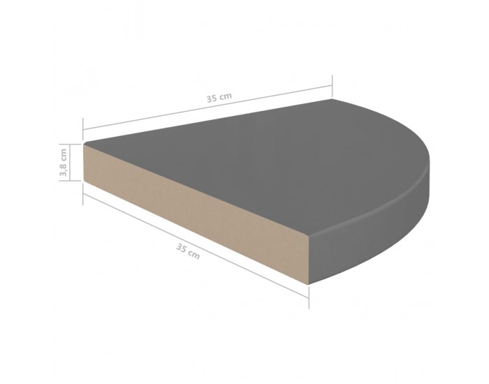 Sonata Окачени ъглови рафтове, 4 бр, сив гланц, 35x35x3,8 см, МДФ