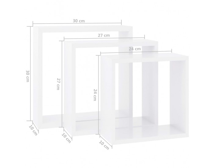 Sonata Кубични стенни полици, 3 бр, бели, МДФ