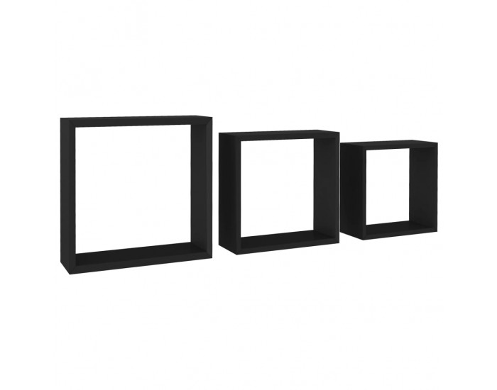 Sonata Кубични стенни полици, 3 бр, черни, МДФ