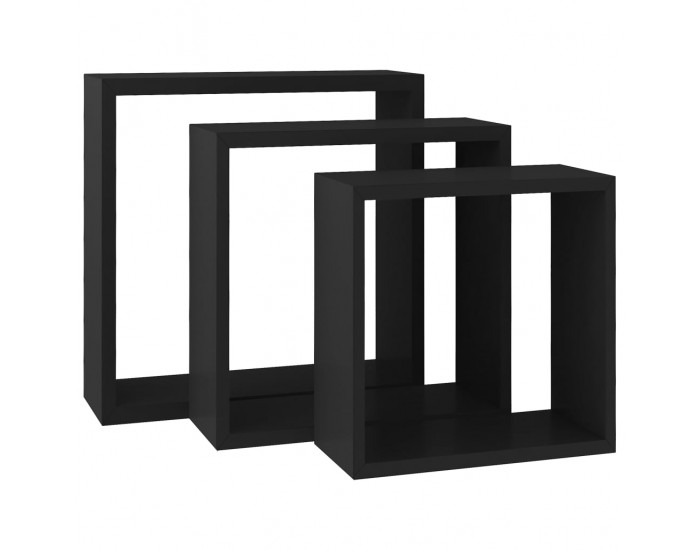 Sonata Кубични стенни полици, 3 бр, черни, МДФ
