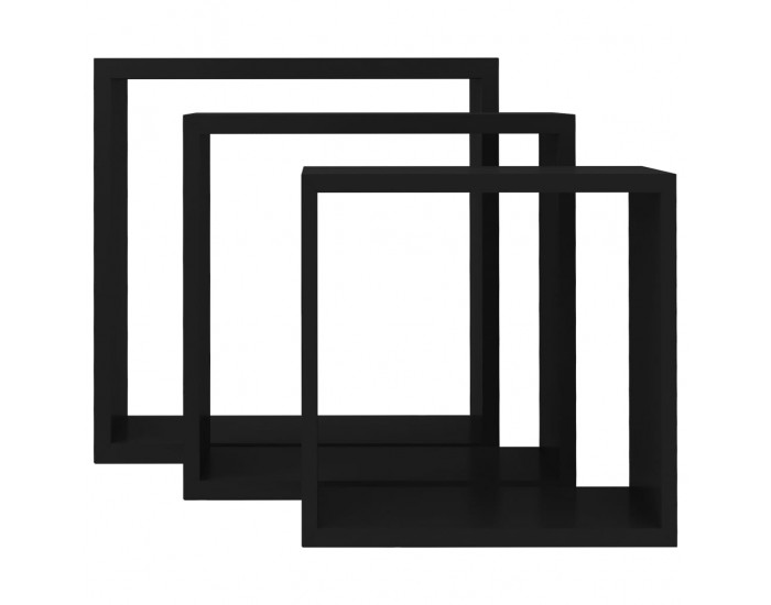 Sonata Кубични стенни полици, 3 бр, черни, МДФ
