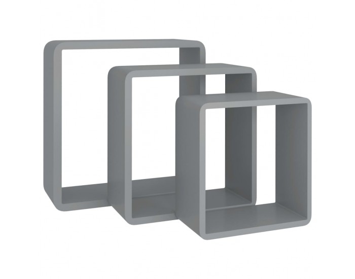 Sonata Кубични стенни полици, 3 бр, сиви, МДФ