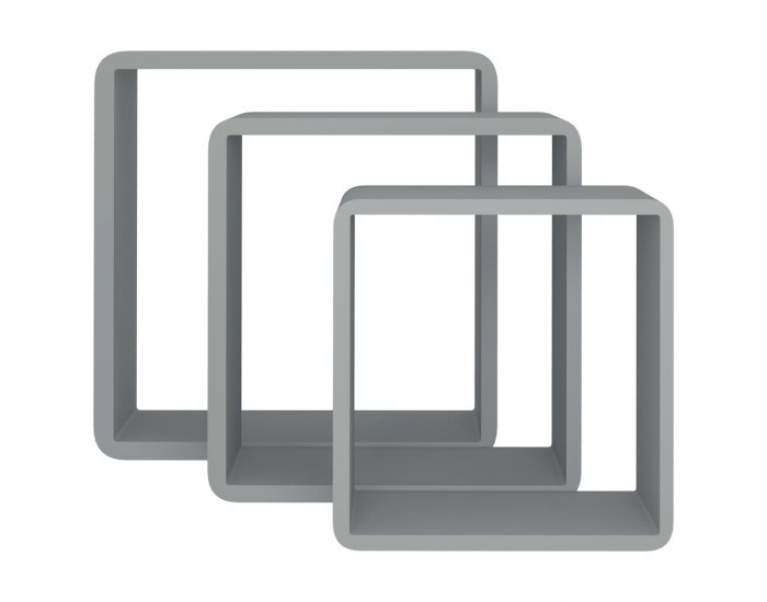 Sonata Кубични стенни полици, 3 бр, сиви, МДФ