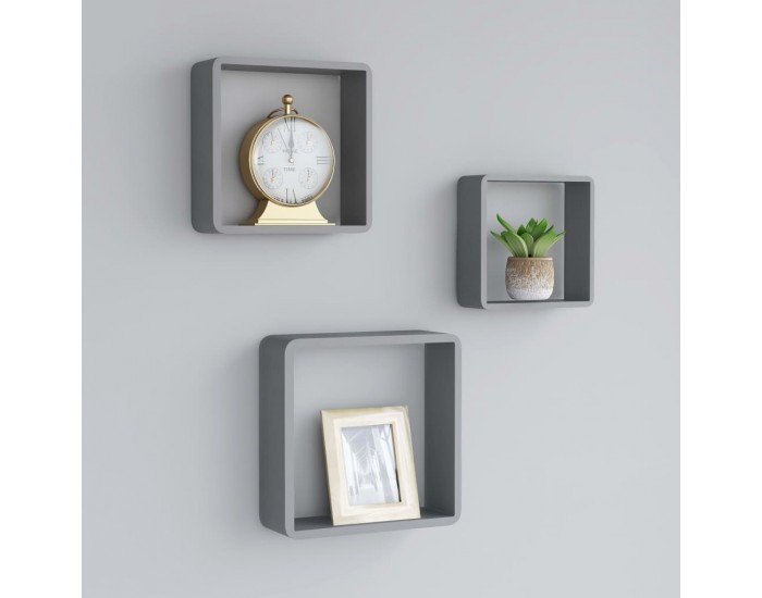 Sonata Кубични стенни полици, 3 бр, сиви, МДФ