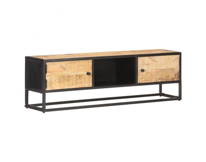 Sonata TV шкаф с резбовани врати, 130x30x40 см, грубо мангово дърво