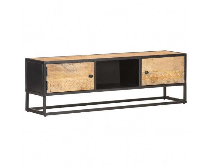 Sonata TV шкаф с резбовани врати, 130x30x40 см, грубо мангово дърво