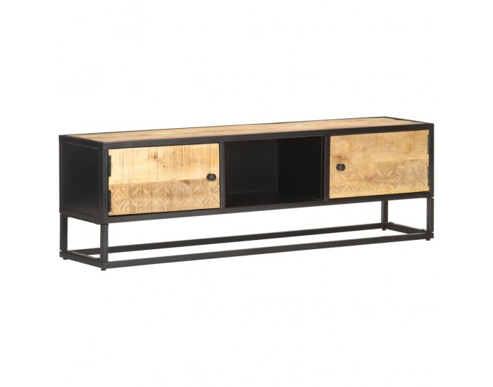 Sonata TV шкаф с резбовани врати, 130x30x40 см, грубо мангово дърво