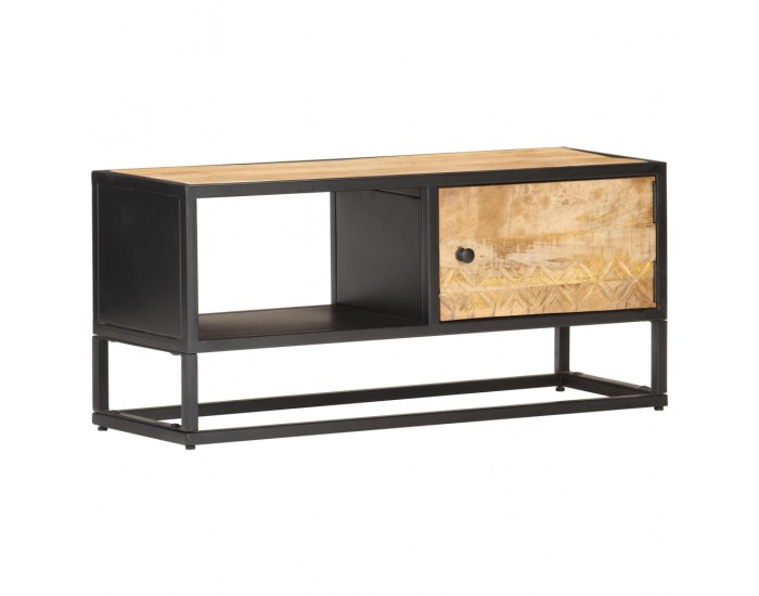 Sonata TV шкаф с резбована врата, 90x30x40 см, грубо мангово дърво