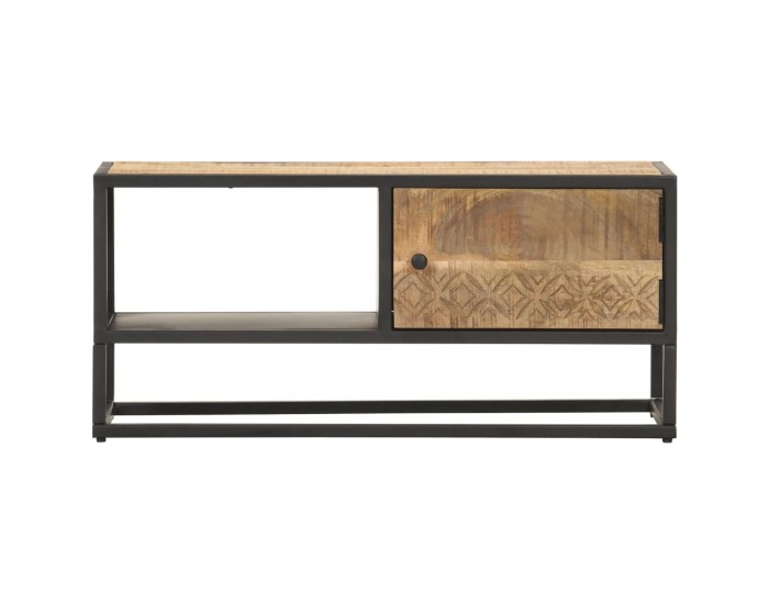 Sonata TV шкаф с резбована врата, 90x30x40 см, грубо мангово дърво