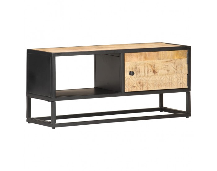 Sonata TV шкаф с резбована врата, 90x30x40 см, грубо мангово дърво