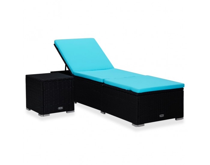 Sonata Шезлонг с шалте и маса за чай, полиратан, син