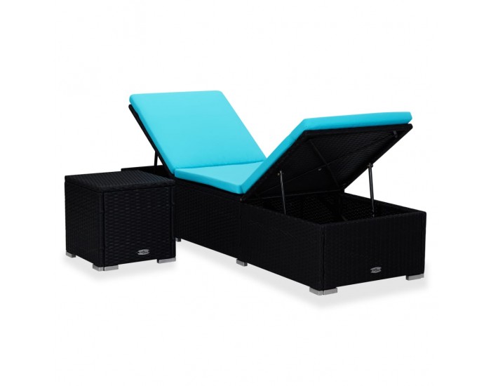 Sonata Шезлонг с шалте и маса за чай, полиратан, син