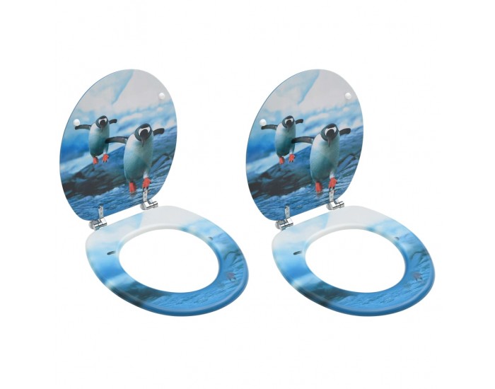 Sonata WC тоалетни седалки с капак, 2 бр, МДФ, дизайн пингвини