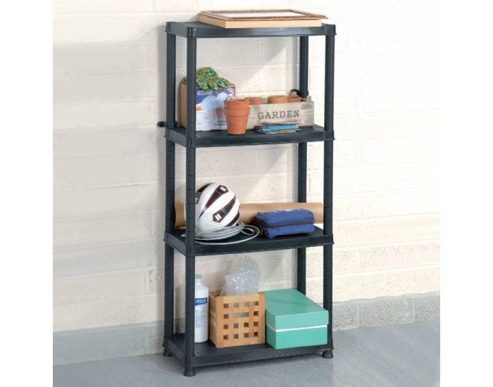 Sonata Стелаж за съхранение, 4 рафта, черен, 61x30,5x130 см, пластмаса