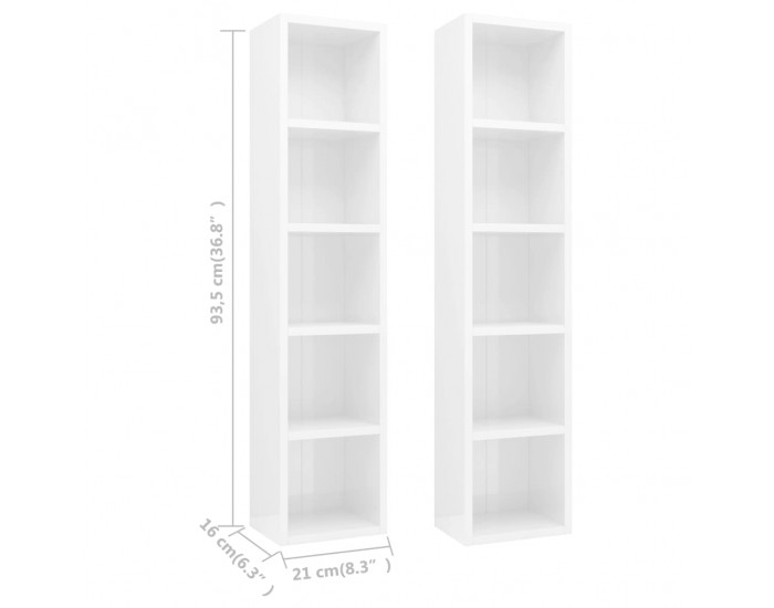 Sonata CD шкафове, 2 бр, бял гланц, 21x16x93,5 см, ПДЧ