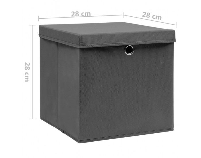 Sonata Кутии за съхранение с капаци 10 бр 28x28x28 см сиви