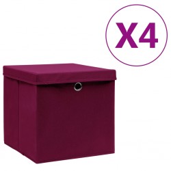 Sonata Кутии за съхранение с капаци 4 бр 28x28x28 см тъмночервени - Бизнес и Промишленост