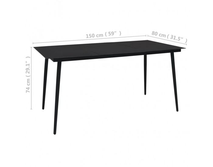 Sonata Градинска трапезна маса, черна, 150x80x74 см, стомана и стъкло