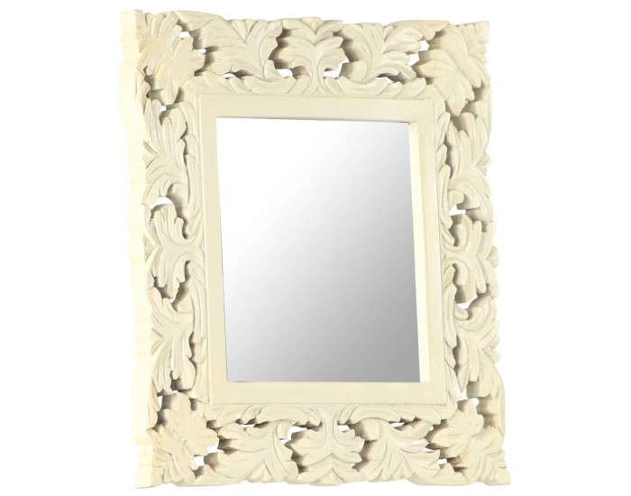Sonata Ръчно резбовано огледало, бяло, 50x50 см, мангово дърво масив