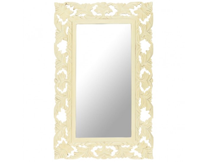Sonata Ръчно резбовано огледало, бяло, 80x50 см, мангово дърво масив
