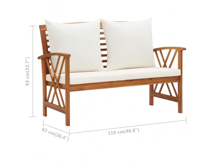 Sonata Градинска пейка с възглавници, 119 см, акация масив