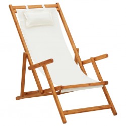 Sonata Сгъваем плажен стол, евкалиптово дърво масив и текстил, кремав - Къмпинг и туризъм