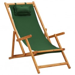 Sonata Сгъваем плажен стол, евкалиптово дърво масив и текстил, зелен - Къмпинг и туризъм