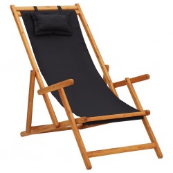 Sonata Сгъваем плажен стол, евкалиптово дърво масив и текстил, черен - Къмпинг и туризъм