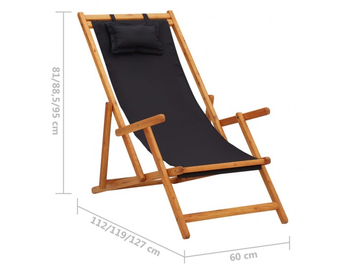 Sonata Сгъваем плажен стол, евкалиптово дърво масив и текстил, черен