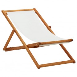 Sonata Сгъваем плажен стол, евкалиптово дърво и текстил, кремавобял - Къмпинг и туризъм
