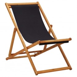 Sonata Сгъваем плажен стол, евкалиптово дърво и текстил, черен - Къмпинг и туризъм