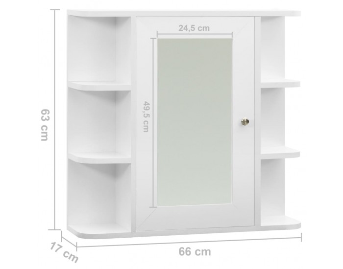 Sonata Шкаф с огледало за баня, бял, 66x17x63 см, МДФ