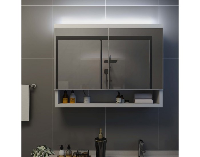 Sonata LED шкаф с огледало за баня, бял, 80x15x60 см, МДФ