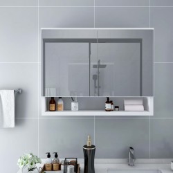 Sonata LED шкаф с огледало за баня, бял, 80x15x60 см, МДФ - Баня