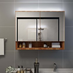 Sonata LED шкаф с огледало за баня, дъб, 80x15x60 см, МДФ - Баня