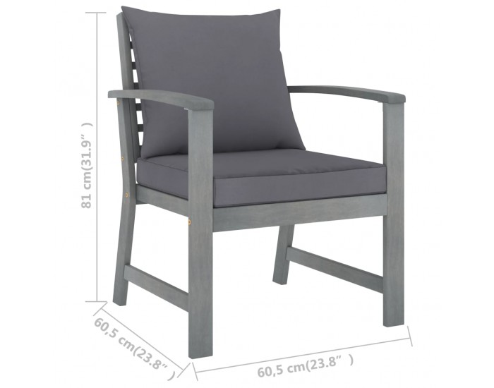 Sonata Градински столове, 2 бр, тъмносиви възглавници, акация масив