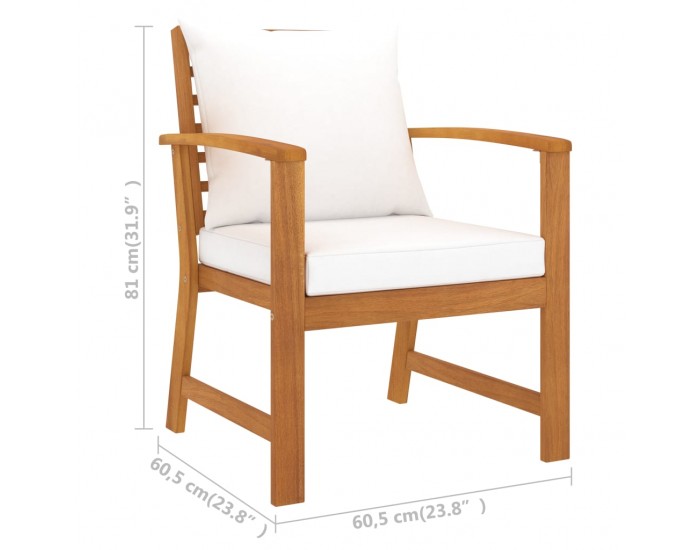 Sonata Градински столове, 2 бр, кремави възглавници, акация масив