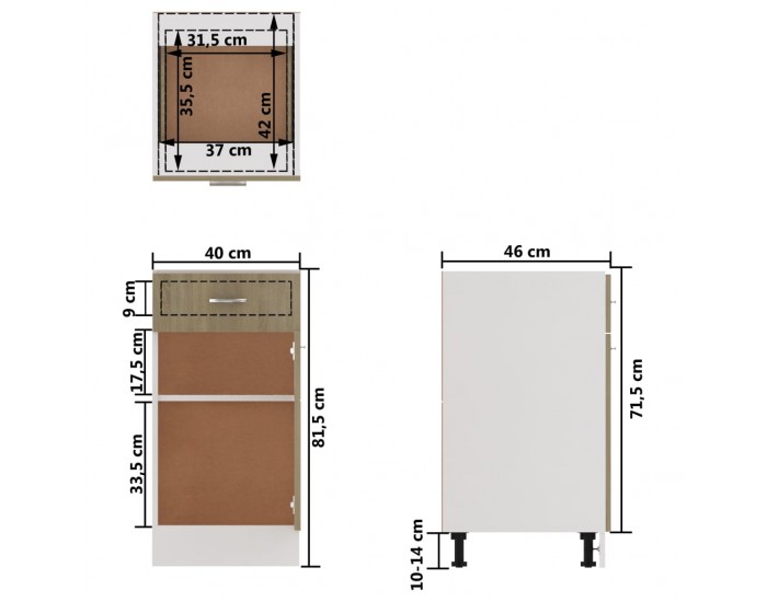 Sonata Долен шкаф с чекмедже, дъб сонома, 40x46x81,5 см, ПДЧ