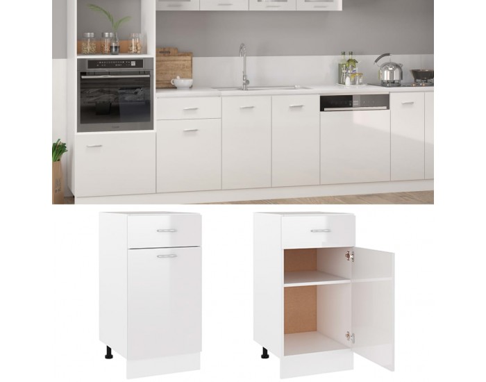 Sonata Долен шкаф с чекмеджета, бял гланц, 40x46x81,5 см, ПДЧ