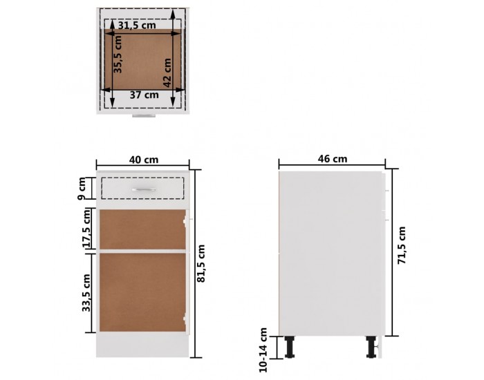 Sonata Долен шкаф с чекмеджета, бял гланц, 40x46x81,5 см, ПДЧ
