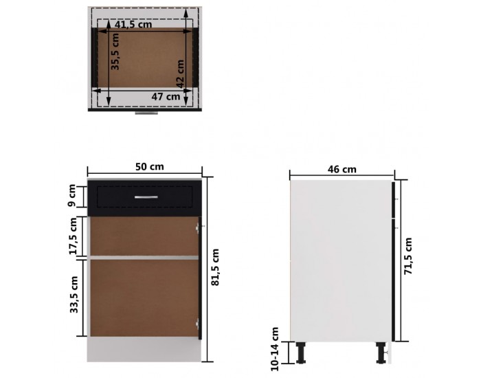 Sonata Долен шкаф с чекмедже, черен, 50x46x81,5 см, ПДЧ