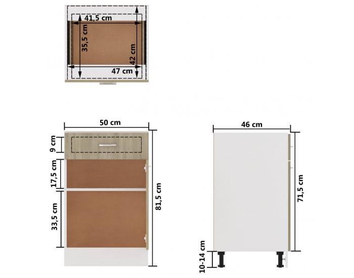 Sonata Долен шкаф с чекмедже, дъб сонома, 50x46x81,5 см, ПДЧ