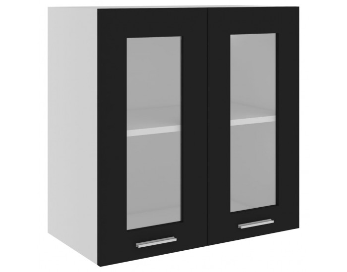 Sonata Висящ стъклен шкаф, черен, 60x31x60 см, ПДЧ