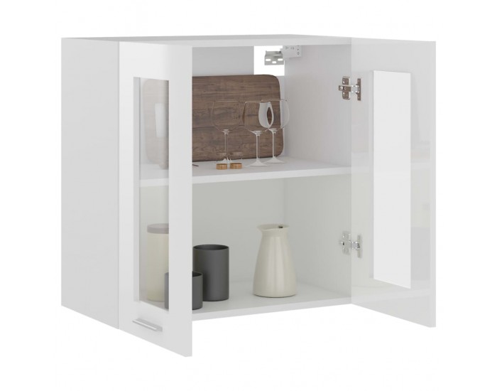 Sonata Висящ стъклен шкаф, бял гланц, 60x31x60 см, ПДЧ