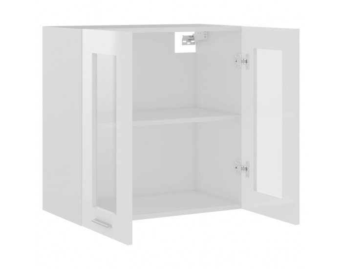 Sonata Висящ стъклен шкаф, бял гланц, 60x31x60 см, ПДЧ