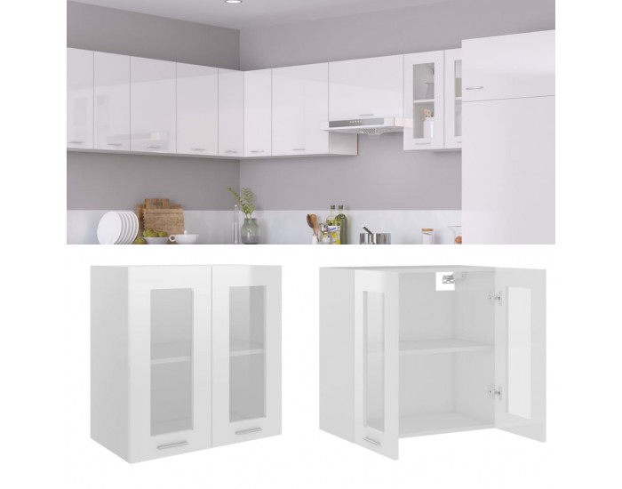 Sonata Висящ стъклен шкаф, бял гланц, 60x31x60 см, ПДЧ